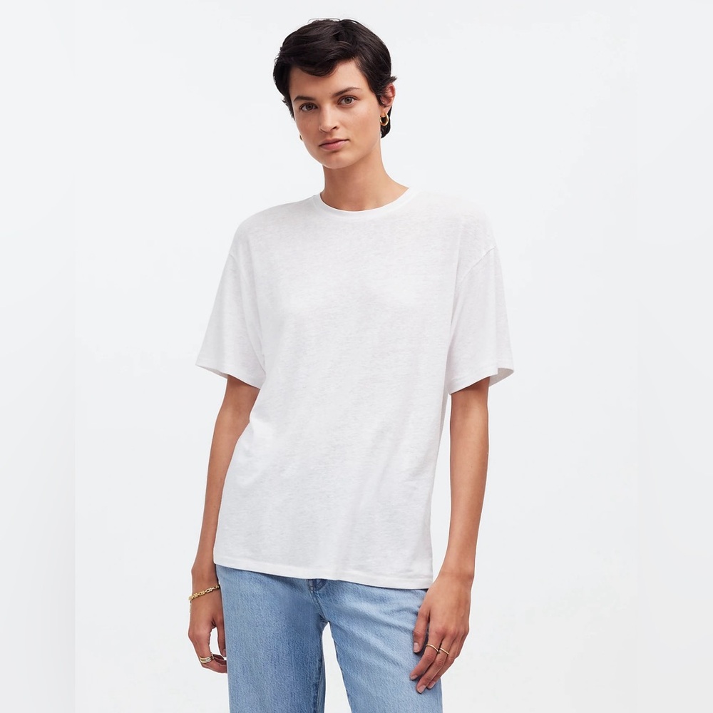 Madewell Linen-Blend Crewneck Oversized Tee • White • size small • NR357